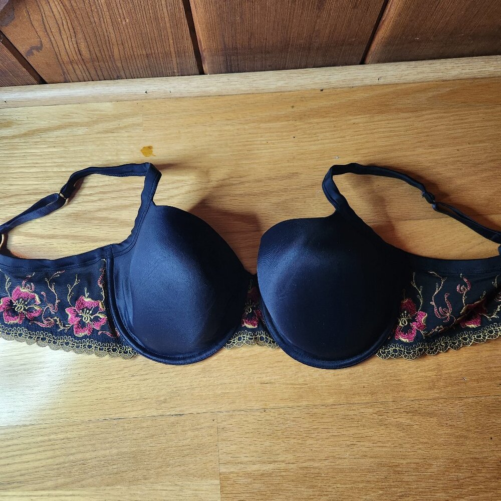 Panache Super Bra Porcelain Oasis Black Floral Red Gold Details - 5071 36DD